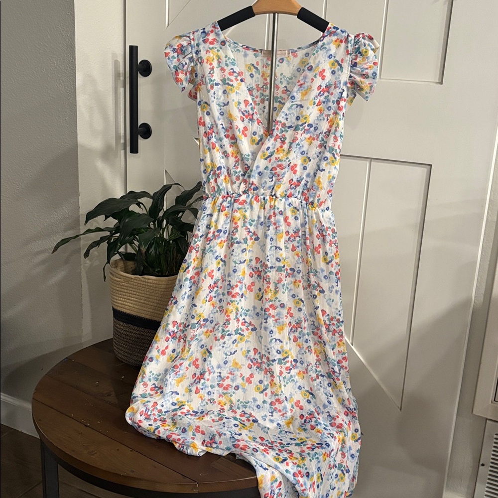 Version Feminin Floral Smocked Midi Dress Flutter Sleeve Ditsy Print Size S - Picture 2 of 11